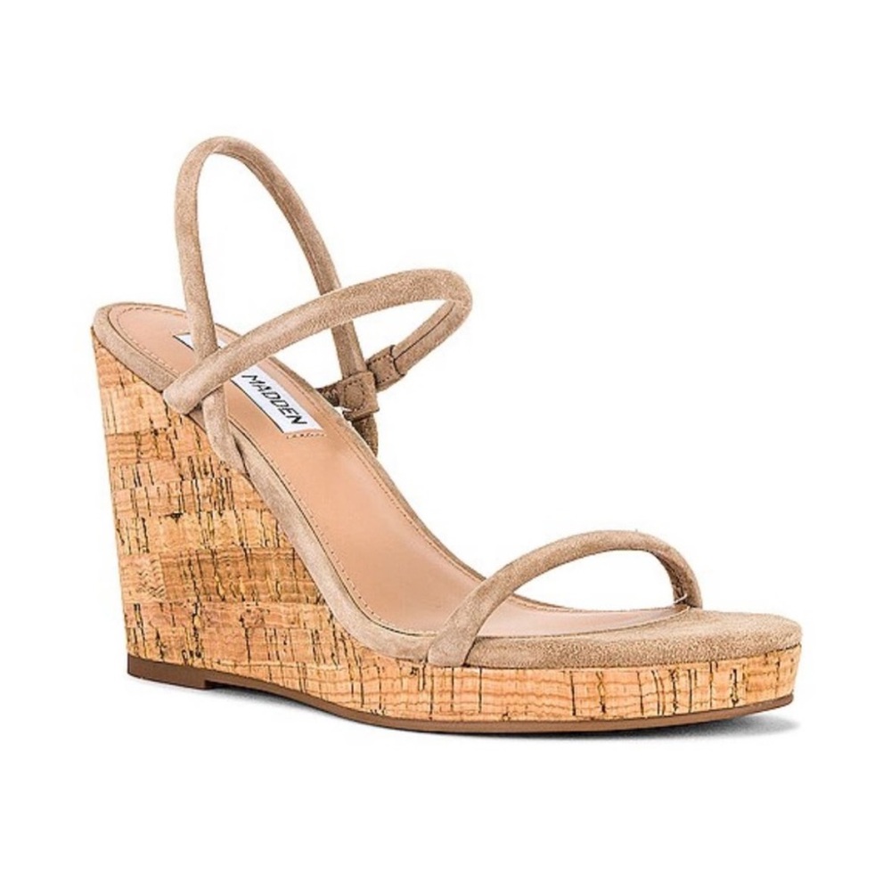 NEW Steve Madden “Udell” Platform Cork Wedge Suede Sandals women’s size 9.5 NWT